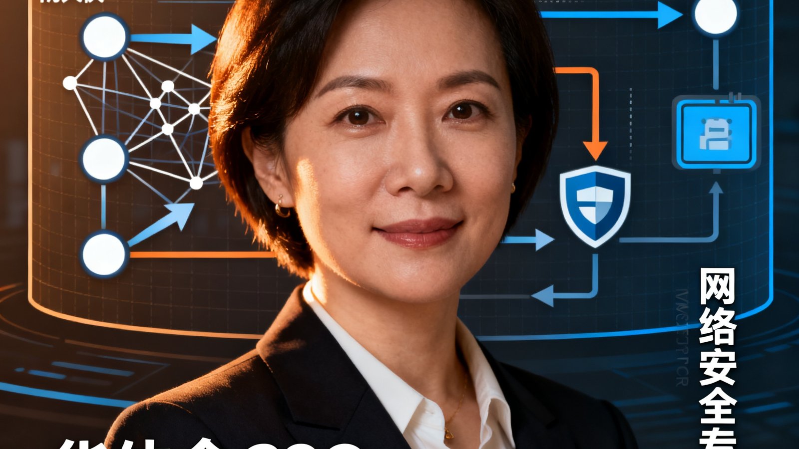 华体会CSO黄敏仪肖像，网络安全专家，曾在多家金融科技公司担任安全顾问，背景显示防火墙与数据保护架构图